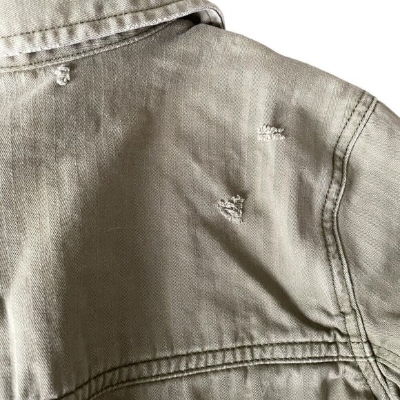 American Eagle Cropped Military Jacket Womens Sz XS Army Green Distressed Canvas - Picture 6 of 10